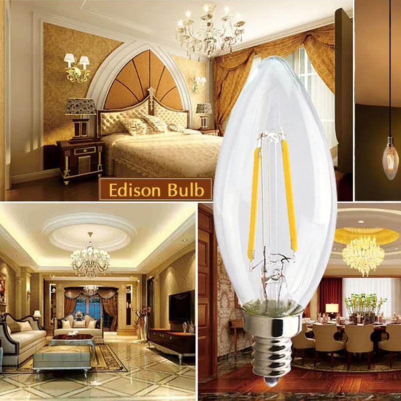 6 шт Ретро Винтаж светодиодный Эдисон лампы в форме свечи светильник E14 нити
