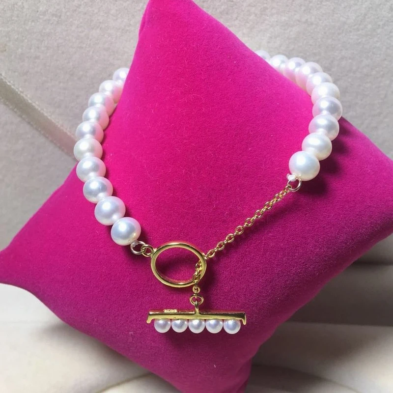 Женский браслет с натуральным пресноводным жемчугом 6-7 мм | Украшения и