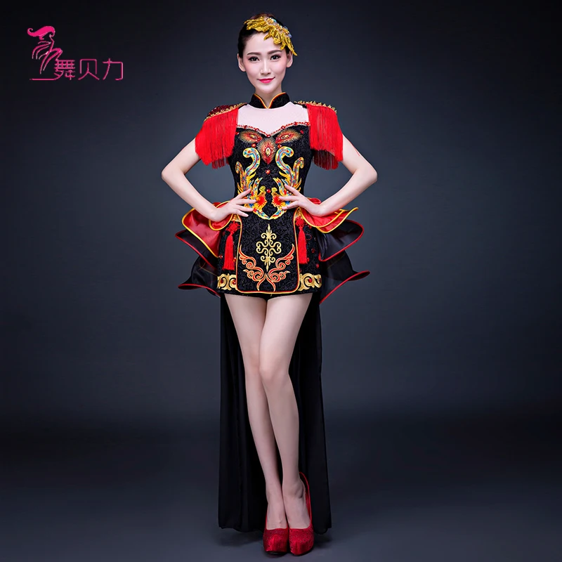 Китай Женский фанат танцевальный классический инструмент игровой костюм guzheng