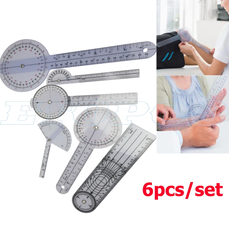 1 Set 6pcs 180/360 Degree body caliper ruler Spinal Finger Goniometer Protractors Useful Multi-Ruler Angle Medical Ruler | Красота и