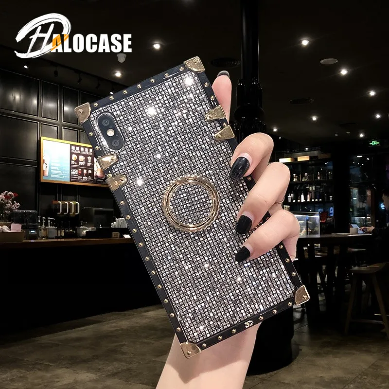 Роскошный квадратный металлический чехол-подставка с заклепками для iPhone 11 Pro MAX XS