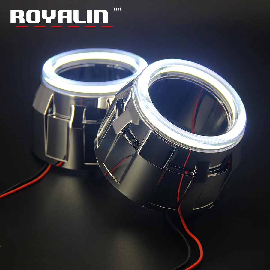 ROYALIN DRL светодиодный COB ангельские глазки дневной ходовой светильник Halo кожухи маски ободок бленда для мини 2,5 ''H1 Биксеноновые линзы проектора