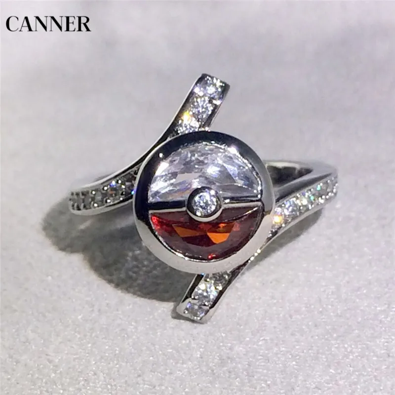Canner Pokemon Ball кольцо с фианитом кольца кристаллами из страз винтажные обручальные