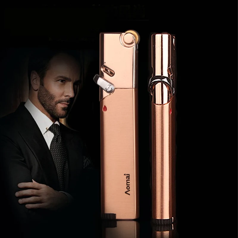 

Fashion MINI Slim Windproof Straight Lighter High Quality Metal Isqueiro Flameless Torch Lighters Men Smoker Business Gifts
