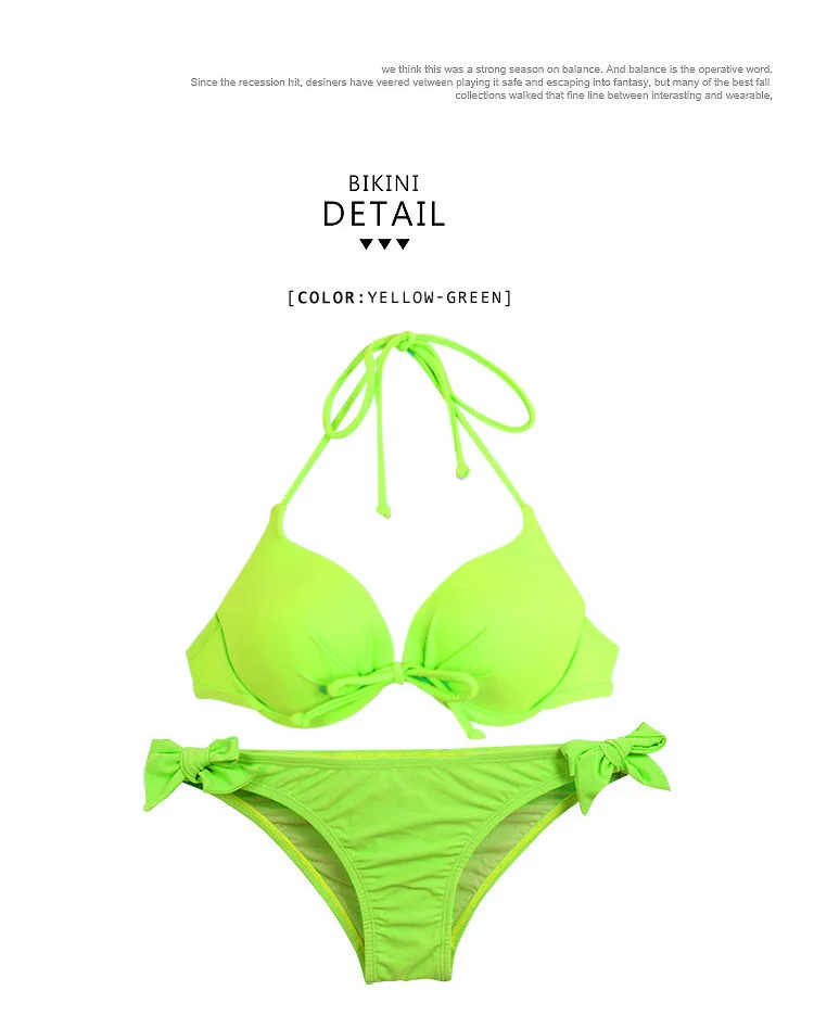 Hot Ladies Bright Fluorescence Color Sexy Bowtie Bikini Sets Halter Push Up Underwire Bra Side Tie Bottom Swimwear Free Shipping |