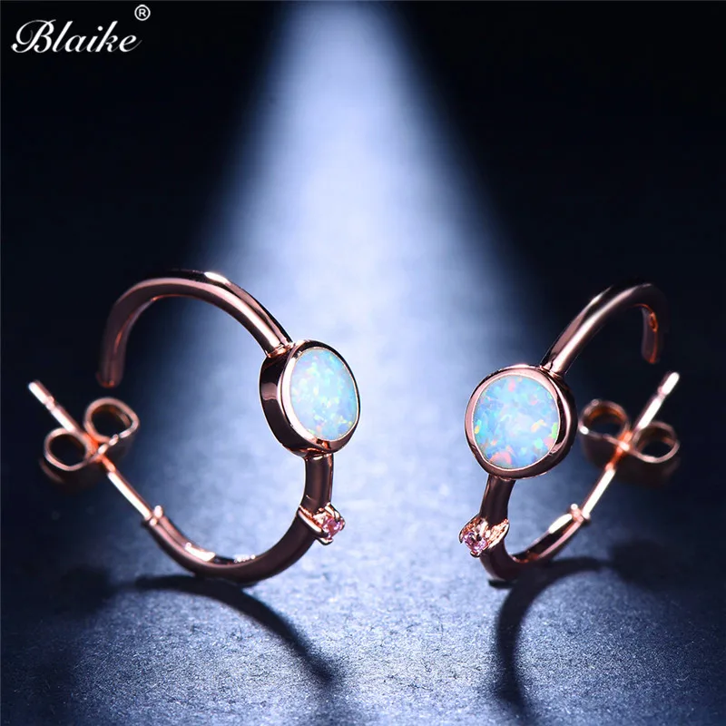 Женские серьги-кольца Blaike корейские круглые серьги с белым огненным опалом