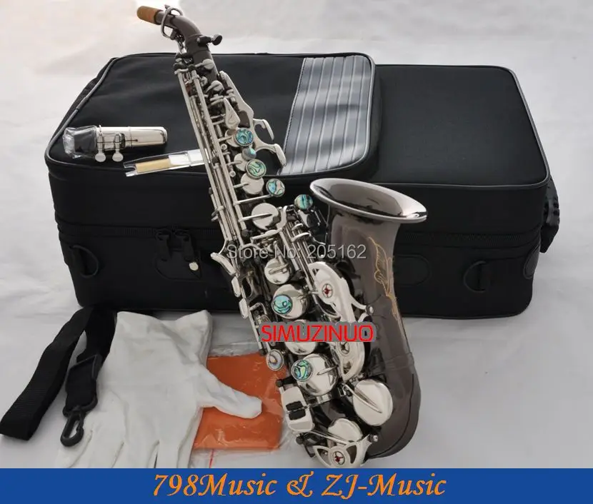 Черный никелевый изогнутый саксофон сопрано Bb sax Abalone Key High F # с чехлом|curved soprano|curved