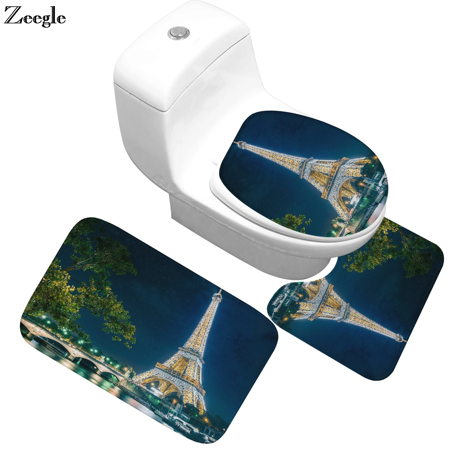 

Zeegle Toilet Mat Tower Pattern Mat For Bathroom Bath Floor MatS Toilet Seat Cover Anti-slip Bathroom Carpet Bath Rugs Foot Mats