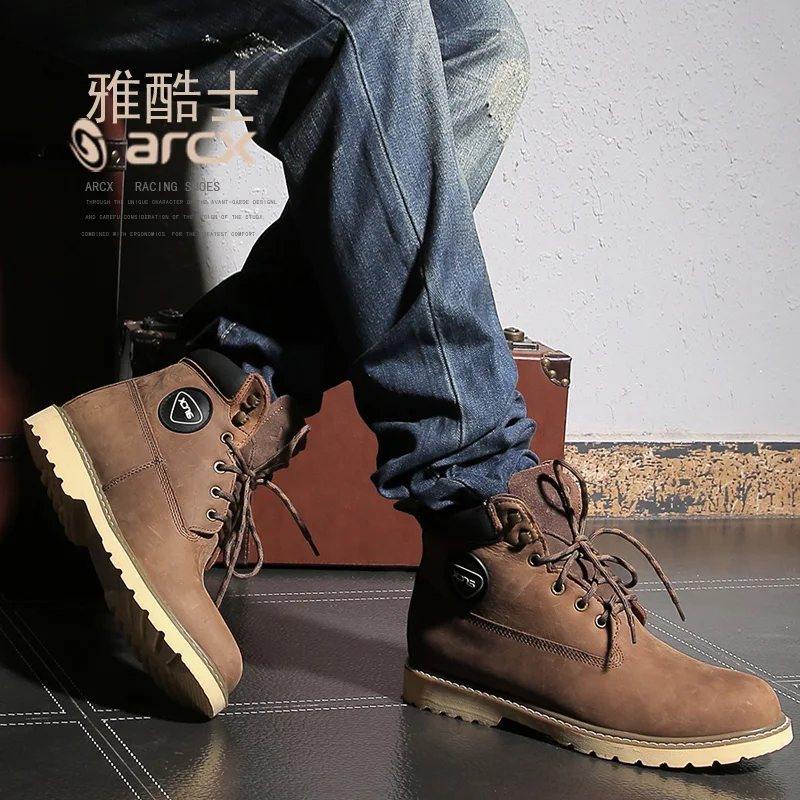 ARCX мотоциклетная кожаная обувь защитные ботинки для отдыха мужские замшевые