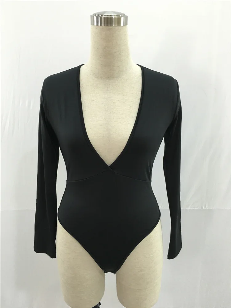 Женский плунг V комбидресс осень весна длинный рукав сплошной цвет Цельный боди