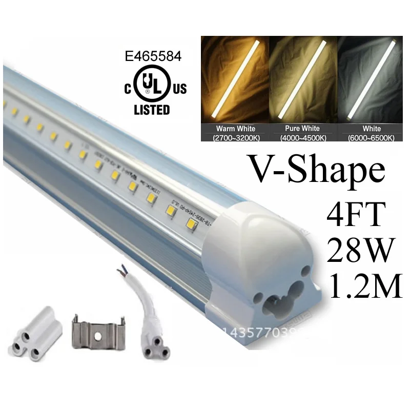 28w V форма LED кулер лампы 4FT T8 теплый белый интегрированный Led трубка двухсторонняя