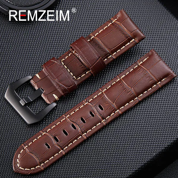 Brown(black buckle) Ремешок для наручных часов, черный, синий, коричневый, ремешок из натуральной кожи, ремешок для часов 20 мм, 22 мм, 24 мм, 26 мм, аксессуары для часов, браслет - Цвет ремешка: Brown(black buckle)