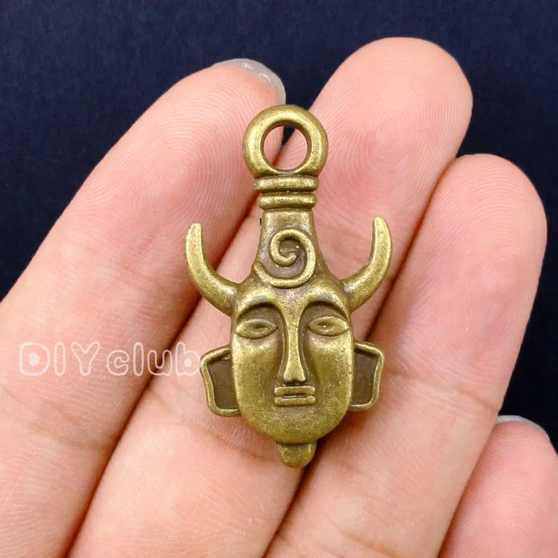 15 шт.-античная бронза двухсторонний тяжелый таинственный рог мужская маска