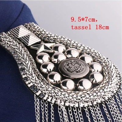 Long section silver Ручная работа, модная цепочка с кисточкой, наплечная доска, значки, бусины, нашивка, металлическая эполета, военная булавка На эполеты, брошь, медаль - Цвет: Long section silver