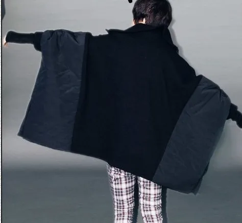 Korean Fashion Bat-Wing Sleeves Cotton Coat Black CT78 | Мужская одежда