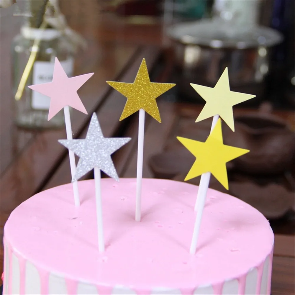 CRLEY 100 шт. смешанные топперы для торта Звезда сердце розовый фиолетовый желтый