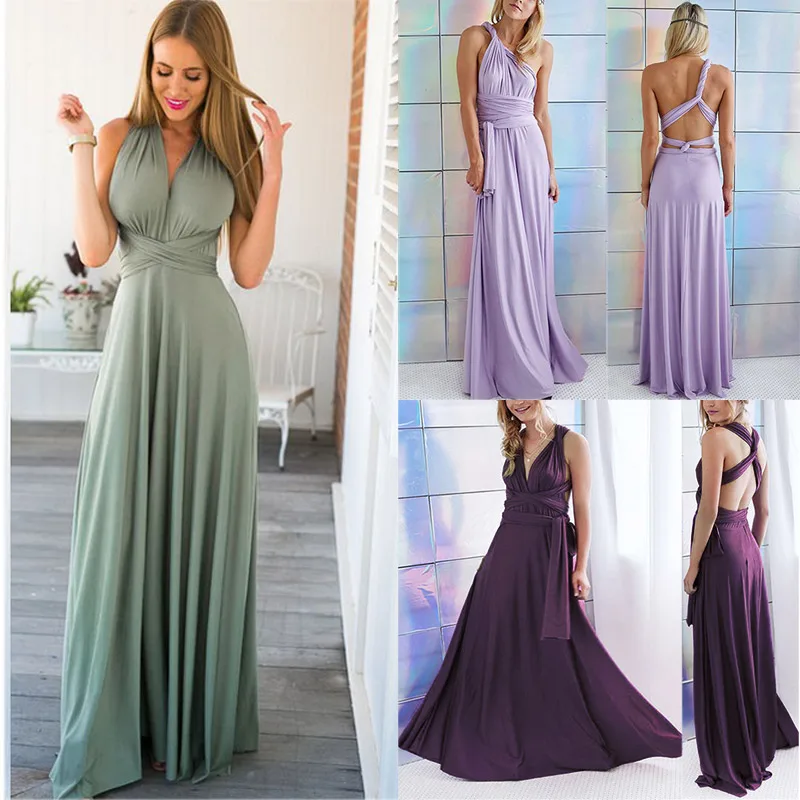 

Newly Summer Women Sexy Long Dresses Solid Color Changeable Crossed Bandage Backless Bridesmaid Formal Dress m99