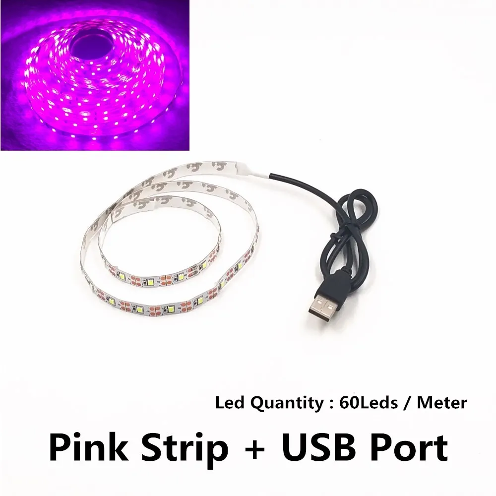 USB светодиодные ленты SMD3528 светильник 5 в адаптер гирлянда Рождественский стол Декор лампа лента для ТВ задний план светильник ing 5 в 50 см 1 м 2 м 3 м 4 м 5 м - Испускаемый цвет: Pink