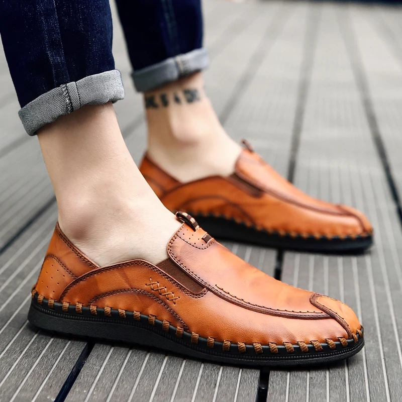 Casual Leather Loafer Shoes Men Soft Comfortable Driving Moccasins Footwear Mokasin Kasual slip-on flat men's shoes | Обувь