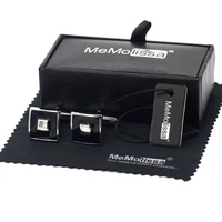 memolissa display box office style square cufflinks with black plated mens business shirts cufflink free tag wipe cloth