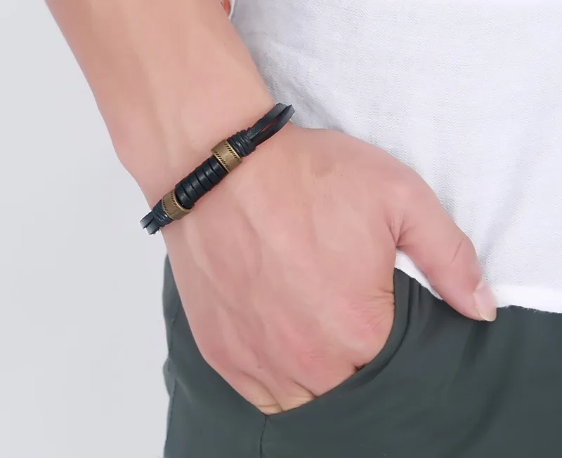 Vnox Винтаж Для мужчин браслет черный Пояса из натуральной кожи в стиле ретро сплав