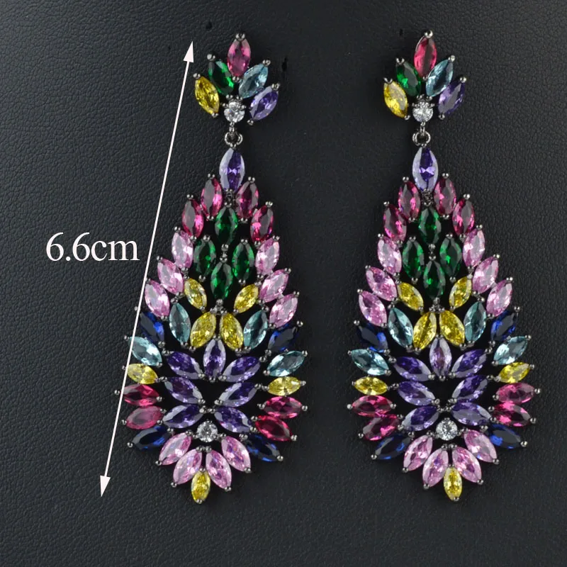 Женские серьги-подвески с черным покрытием серьги разноцветным кубическим