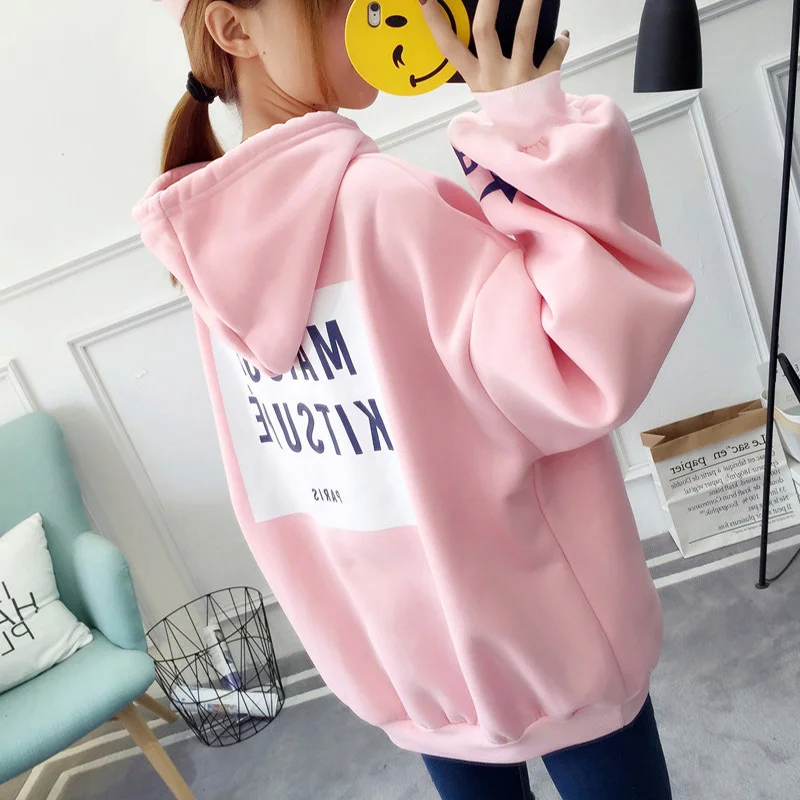 Pink Женская розовая толстовка с буквенным принтом в стиле Харадзюку, милые повседневные толстовки с длинным рукавом для колледжа, женские осенне-весенние пуловеры, топы - Цвет: Pink