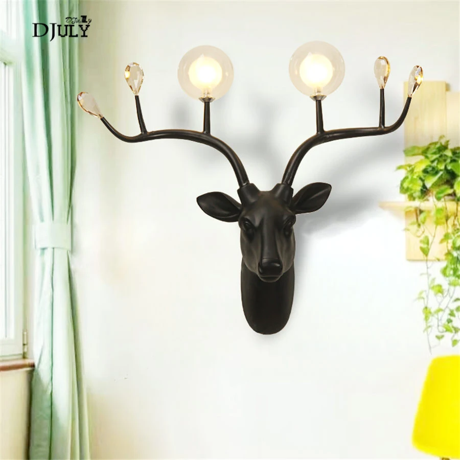 Арт деко Смола Хрустальная голова оленя настенная лампа индивидуальное