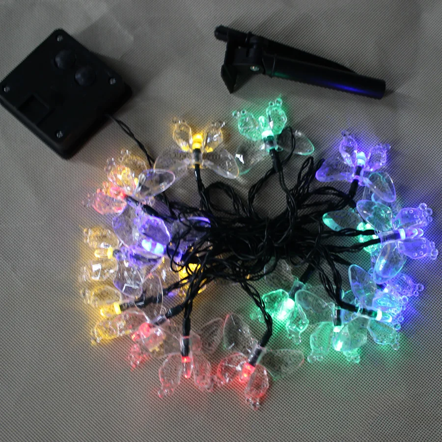 HANMIAO 4PCS/LOT Christmas Lights Outdoor Butterfly Garland Fairy for Garden Patio Lawn Waterproof LED Solar Light String | Лампы и
