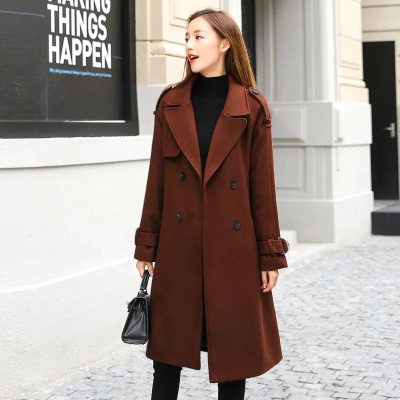 Long Wool Coat Slim Blend and Jacket Solid Women Coats Autumn Winter | Женская одежда
