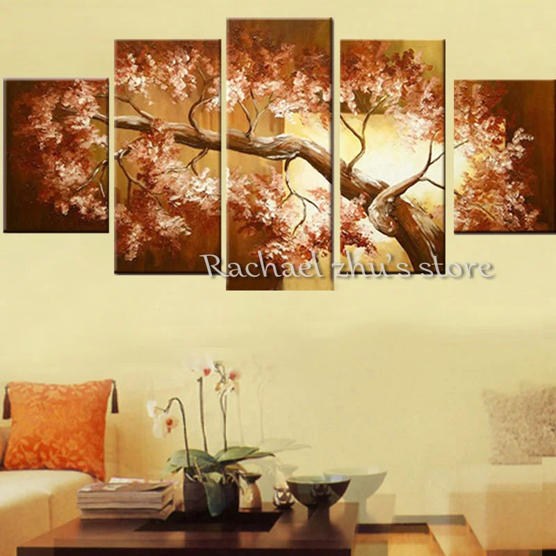 

Hand Painted Abstract Flower Tree Landscape Oil Painting On Canvas 5 Pieces Abstract Art Wall Picture Living Room Home Decor Art