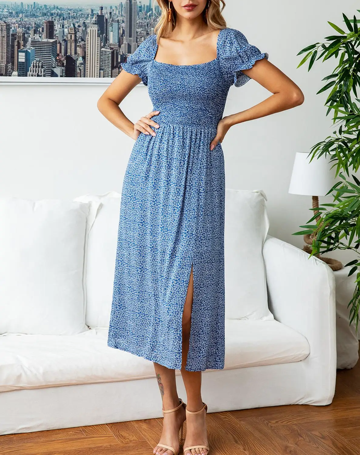 Женское летнее платье с принтом длинное сексуальное коротким рукавом