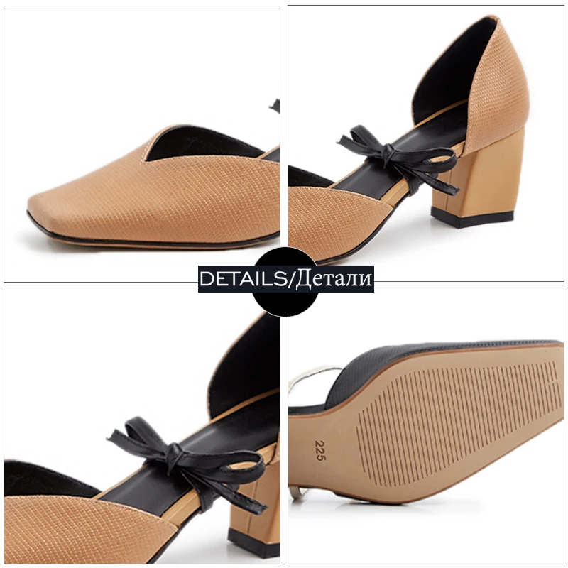 Женские туфли лодочки из натуральной кожи ISNOM весенние на толстом каблуке с