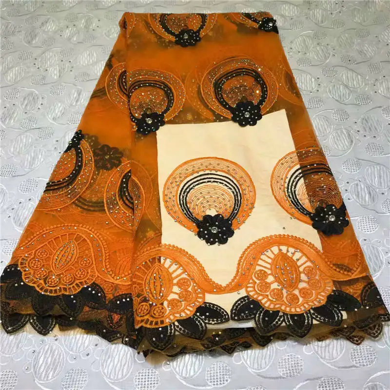 Золотая блестящая кружевная ткань расшитая бисером французские кружевные ткани