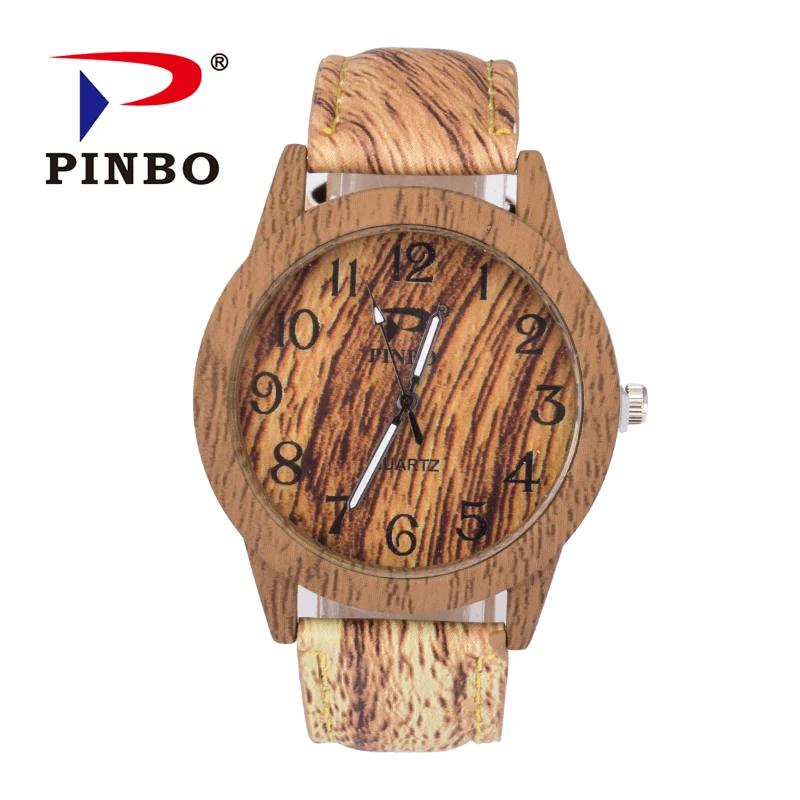 Часы PINBO с круглыми деревянными часами мужские и женские кварцевые наручные часы
