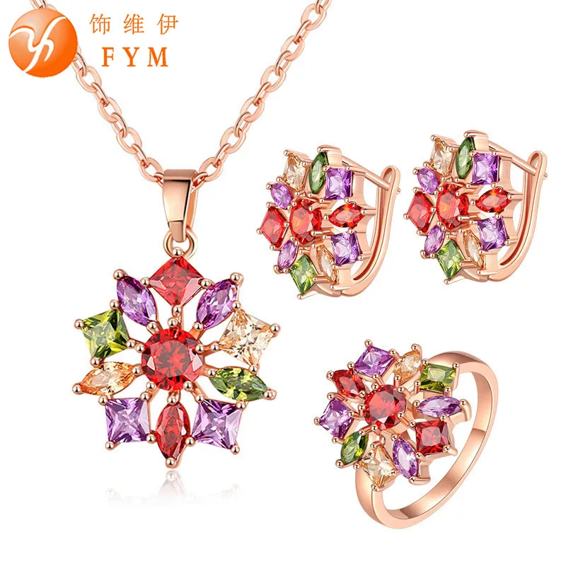 Комплект из колье и серёг цвета розового золота с фианитом|necklace earring set|brand jewelry