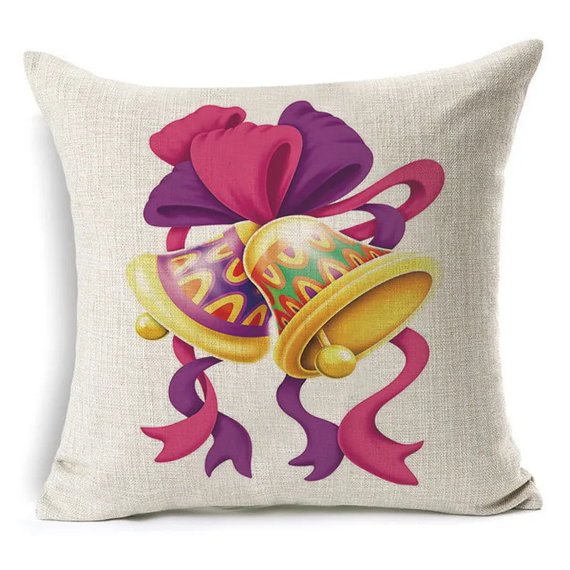 Рождественская подушка из хлопка и льна с принтом колокольчиков декоративная