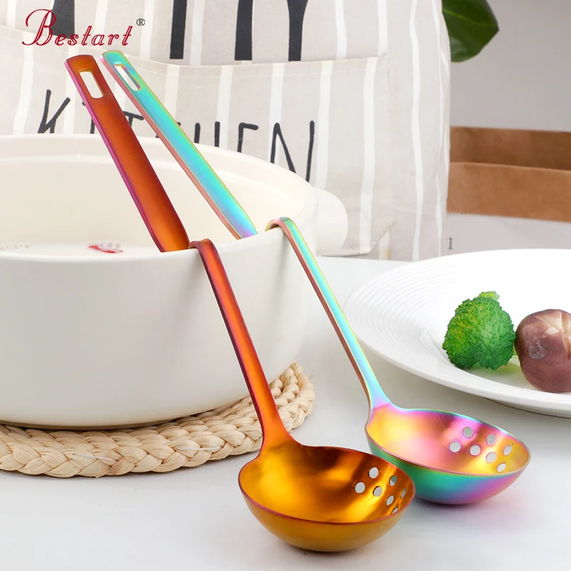 2 in 1 Long Handle Soup Ladle Serving Spoon Set Cooking Colander Kitchen Slotted With Holes Metal Table Scoop Tableware | Дом и сад