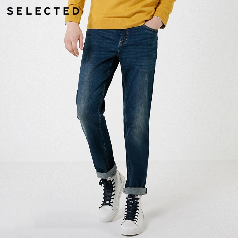 Мужские осенне-зимние Стрейчевые прямые джинсы из смеси хлопка и лайкры C | 418432537