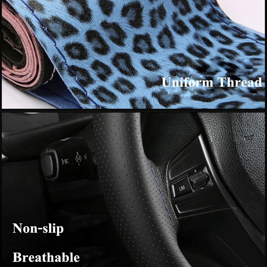 

DIY Car Steering Wheel Covers Soft Fiber Leather braid on the steering-wheel of Car With Needle and Thread Interior accessories