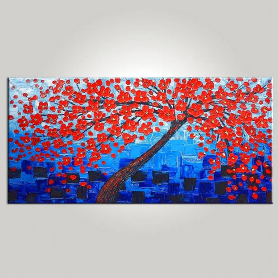 

LARGE SIZE Palette Knife Abstract Flower Tree Oil Painting Living Room Wall Art Contemporary Abstract Canvas Home Decor Art