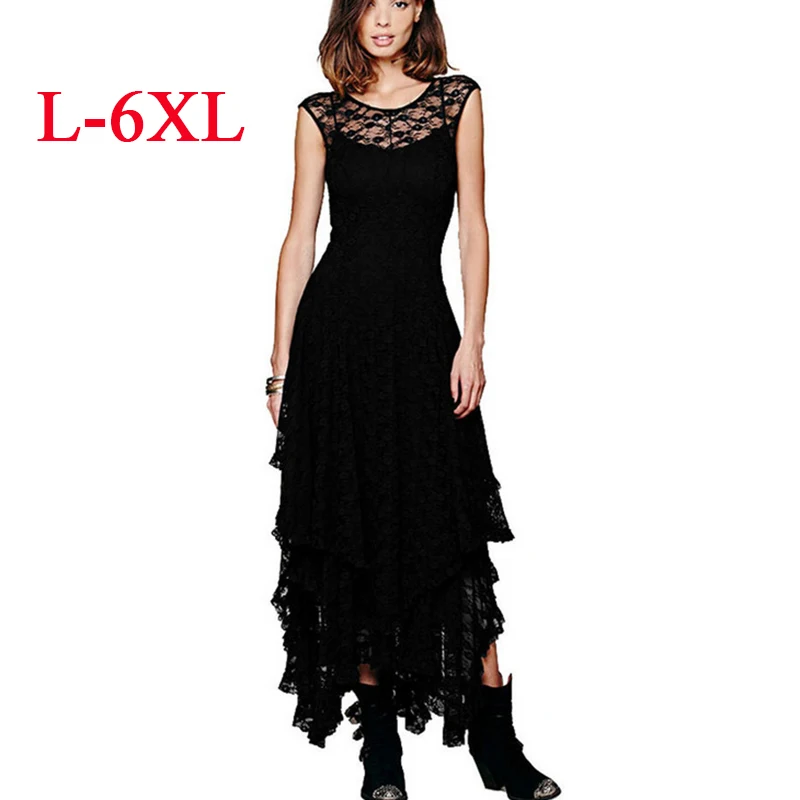 

2017 Summer Womens Casual Solid Iregular Hem Long Dress Ladies High Waist Vestidos Female Sexy Lace Party Dresses Plus Size