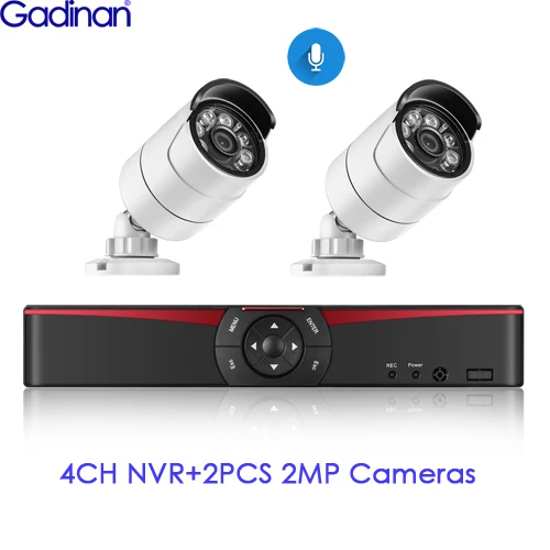 2PCS 2MP Cameras Gadinan 4CH 5.0MP POE NVR комплект H.265 CCTV система безопасности 5MP 4MP Водонепроницаемый Аудио Микрофон ip-камера Открытый комплект видеонаблюдения - Цвет: 2PCS 2MP Cameras