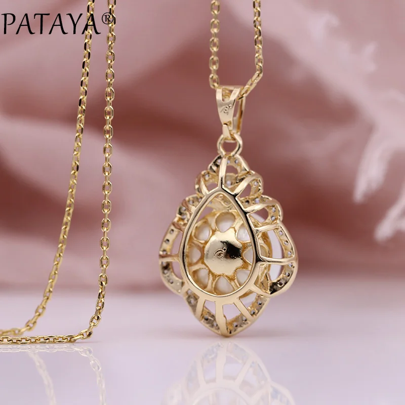 PATAYA, новинка, лепестковая оболочка, жемчуг, полые, Большие Подвески, 585, розовое золото, натуральный циркон, Длинные ожерелья для женщин, роскошные, изысканные, модные ювелирные изделия