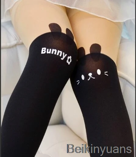 Black rabbit Милые весенне-летние танцевальные колготки для девочек с изображением кота, длинные уши, кролик, 3D изображение, милые колготки для девочек, колготки для танцев - Цвет: Black rabbit