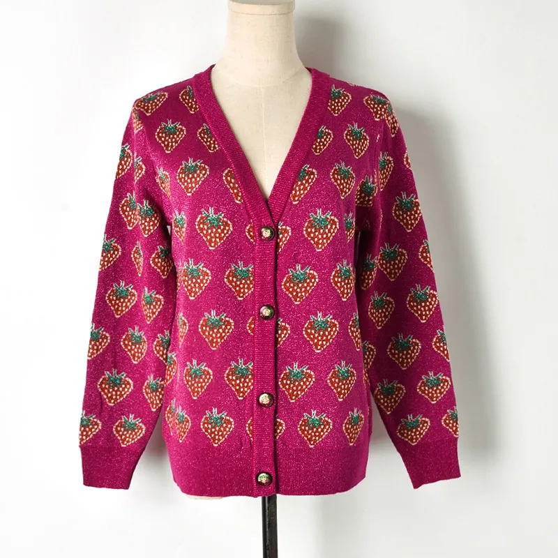 Сладкий клубничный жаккардовый вязаный женский пуловер 2018 Новинка Осень Зима