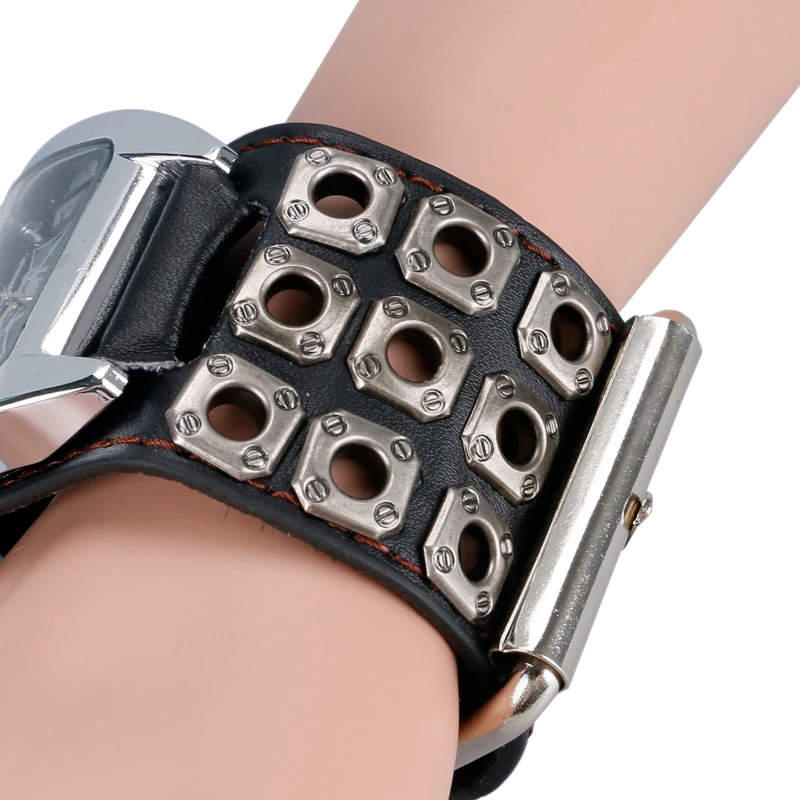 Часы Для мужчин женщин Готический Стиль холодный металл полые Кожаный ремешок