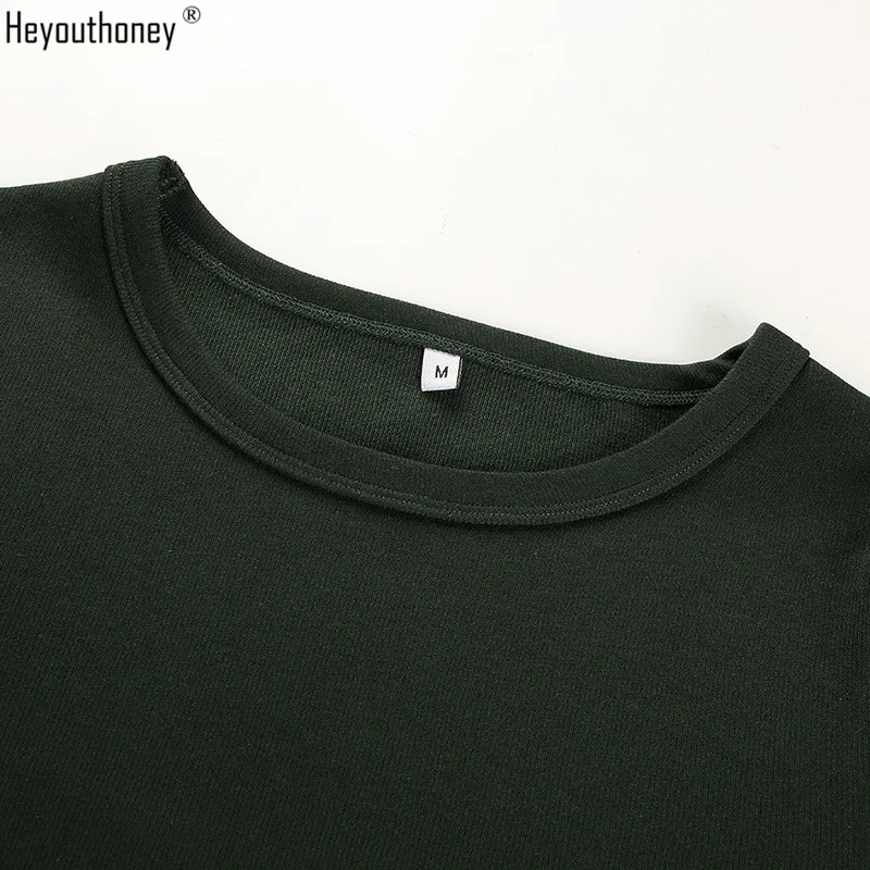 Heyouthoney 2018 spring fashion solid irregular single breasted full sleeve o-neck tshirt crop t-shirt tee top camiseta feminina |