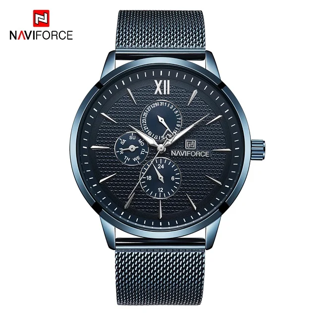 Blue NAVIFORCE Топ бренд часы для мужчин Мода ультра тонкий кварцевые наручные часы Роскошные Синие сталь Бизнес водонепроницаемые часы мужские часы - Цвет: Blue