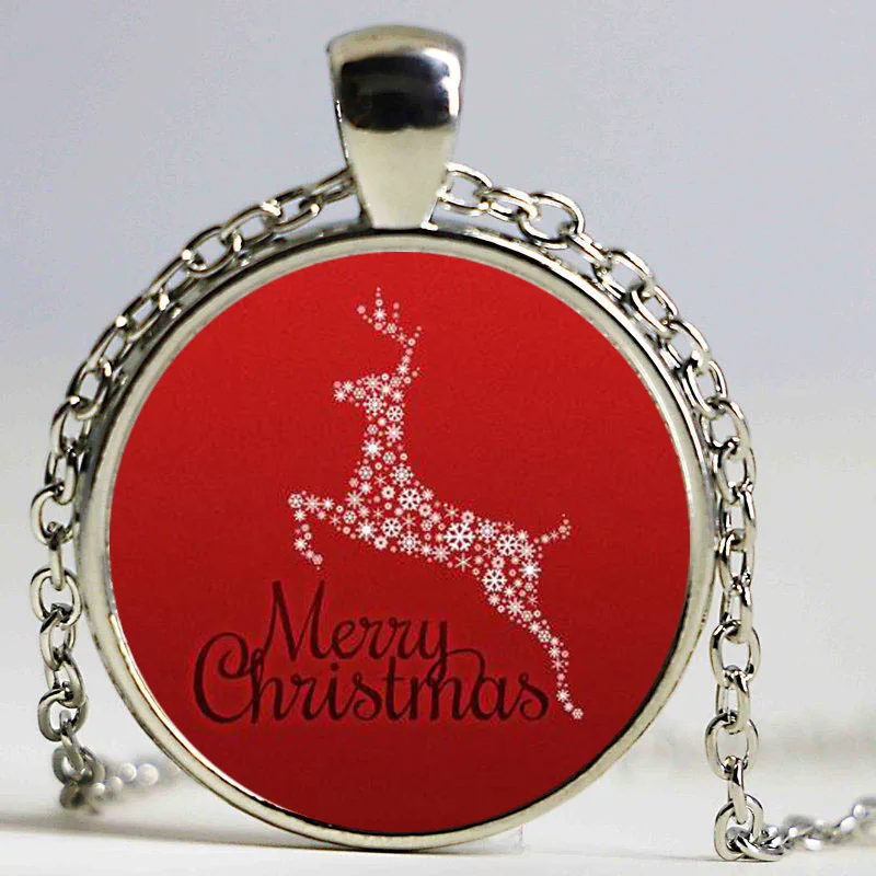 Рождественский подарок стеклянное ожерелье с кабошоном художественным рисунком